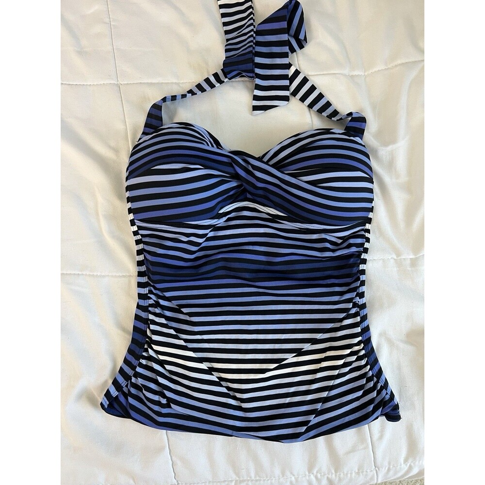 Tommy Bahama Tankini Top Size S Black Blue Stripe Swimsuit Bathing Suit Halter